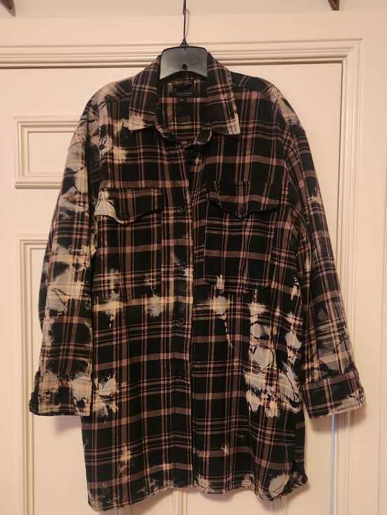 All Saints Tops - AllSaints Black and Tan Plaid Button-Front Shacket